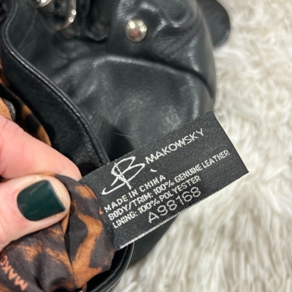 B. Makowsky Pebbled Black Leather Braided Strap Purse - Picture 8 of 13